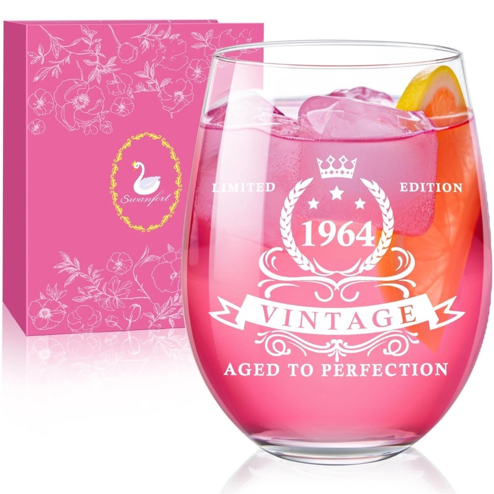 Swanfort Limited Edition Vintage 1964 Stemless Wine Glass Crystal New